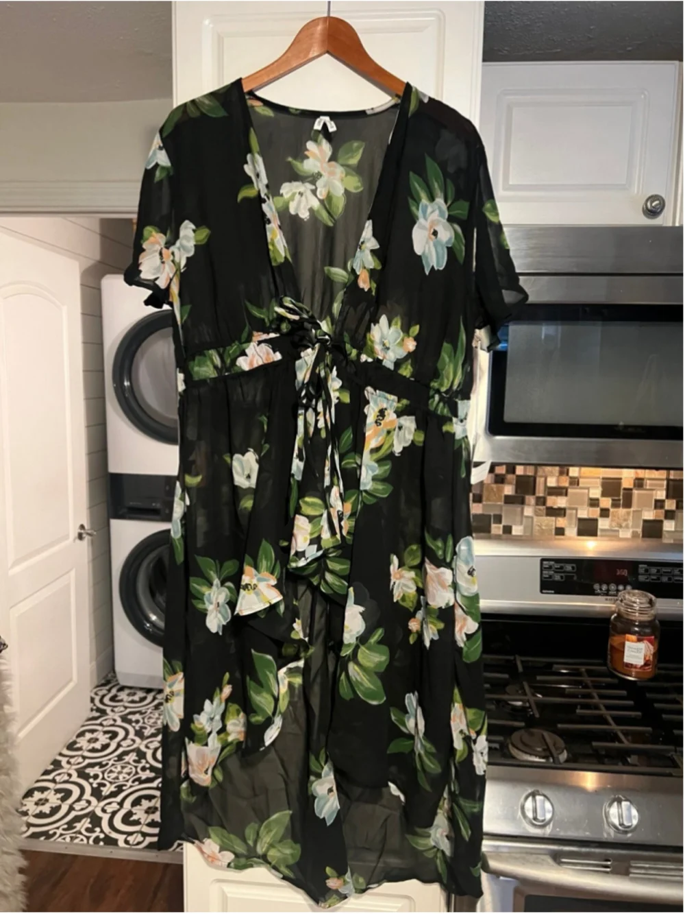 NWT Live 4 Truth Black Floral High Low Sheer Kimono Top Duster Coverup 3X